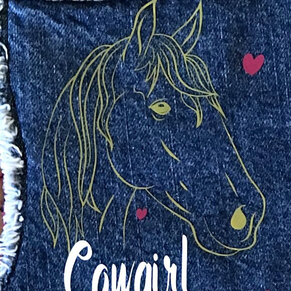 Handmade Denim Christmas Stocking: Cowgirl Christmas Horse Boot Graphics, S-M - Picture 4 of 8